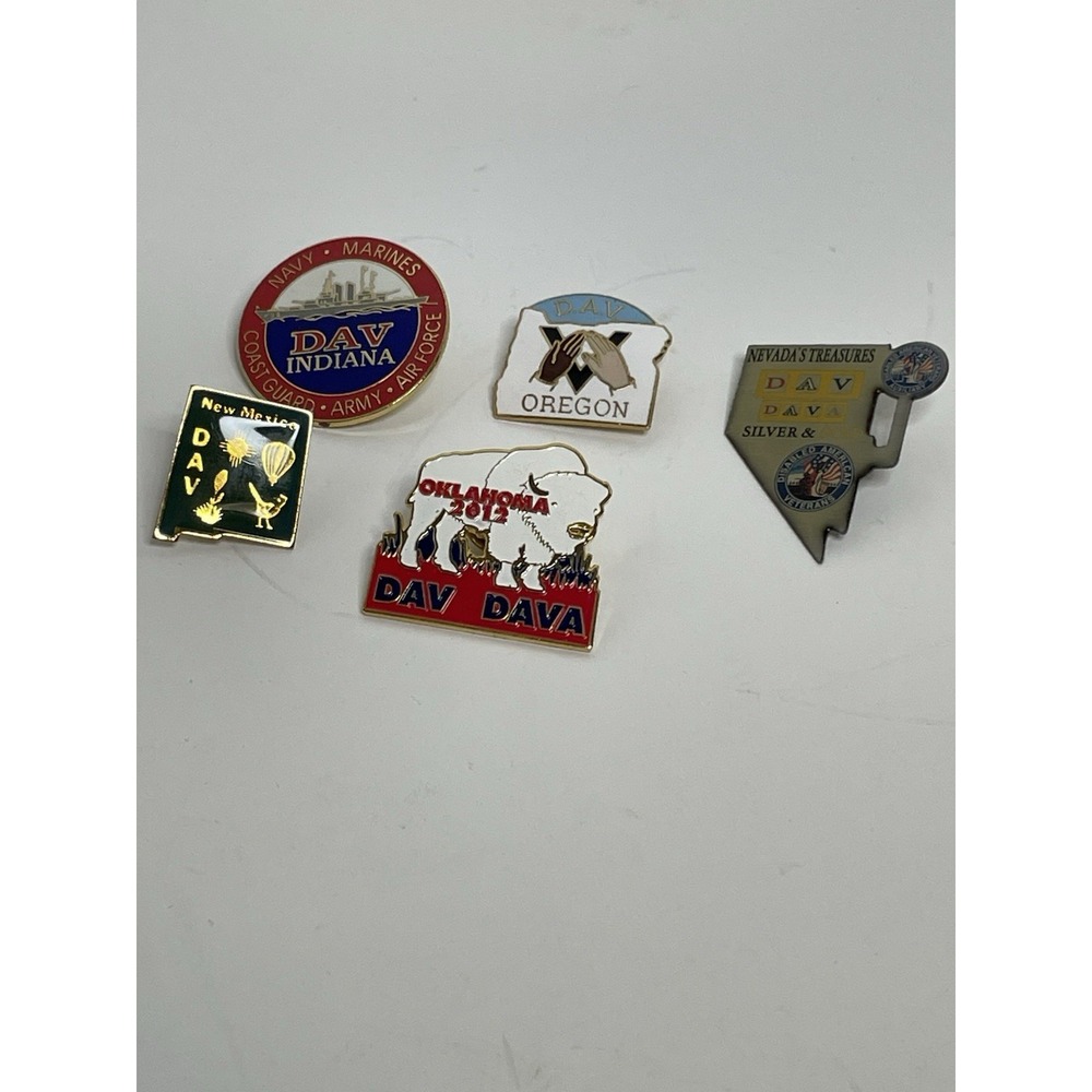 DAV Disabled American Veterans DAVA Auxiliary 5 State Pins IN NM OK OR NV Lapel